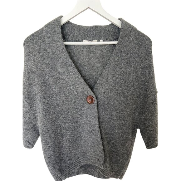 Vince Charcoal Cashmere Alpaca Wool Short Sleeve Cardigan - Picture 2 of 6